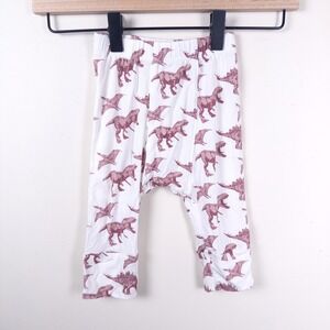 Kate Quinn Dinosaur Leggings Kids 6-12M White Mauve Bamboo Viscose Pants